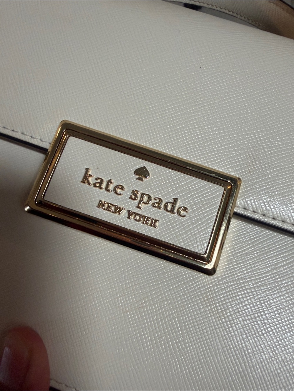 kate spade cream leather top-handle satchel with gold plaque - Picture 7 of 7